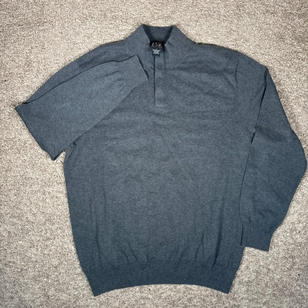 Jos A Bank Mens Gray 100% Pima Cotton 1/4 Button Pullover Sweater XL